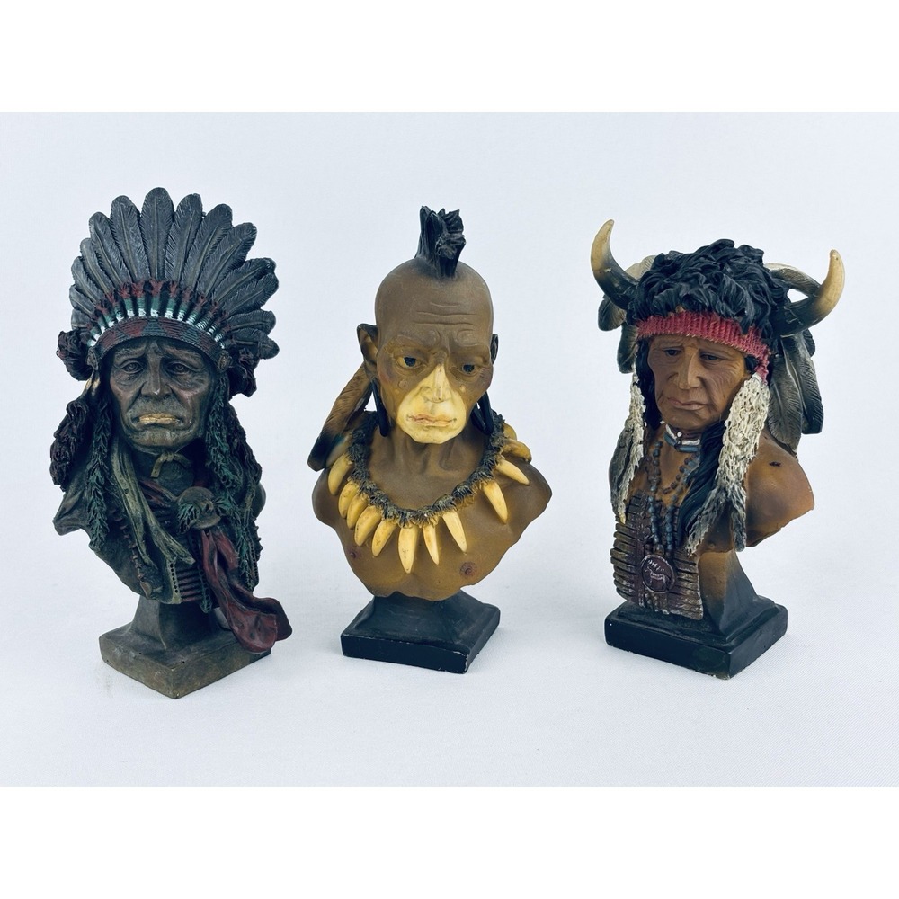American Indian Busts Set 3 Polystone 6 x 3 Southwestern Reflections Collection